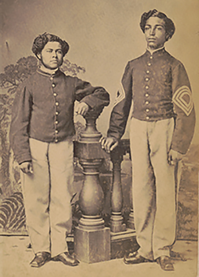 Sgt. Major William L. Henderson and Hospital Steward Thomas H.S. Pennington of 20th U.S. Colored Troops (USCT) Infantry Regiment.(Library of Congress)
